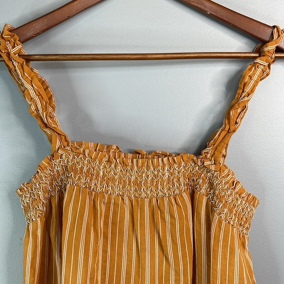 Banana Republic Striped Embroidered Smock-Neck Tank Top Honey Orange Ruffled S - Picture 3 of 9